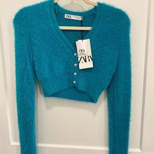 *NEVER WARN* Zara Teal Cropped Cardigan Sweater